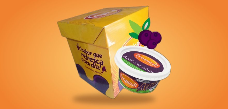 Caixa de açaí Tropical e pote de Açaí com Ninho