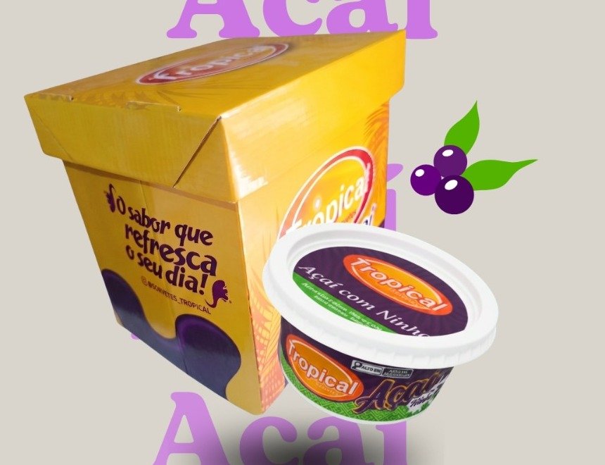 Caixa e potes de açaí Tropical Sorvetes